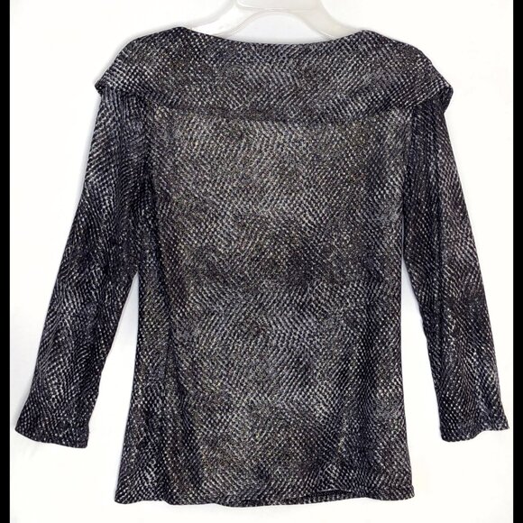 Shimmery JUS D'ORANGE Paris Sz S Gray Mottled Crosscut Deep Cowl Stretch Blouse - Picture 3 of 6